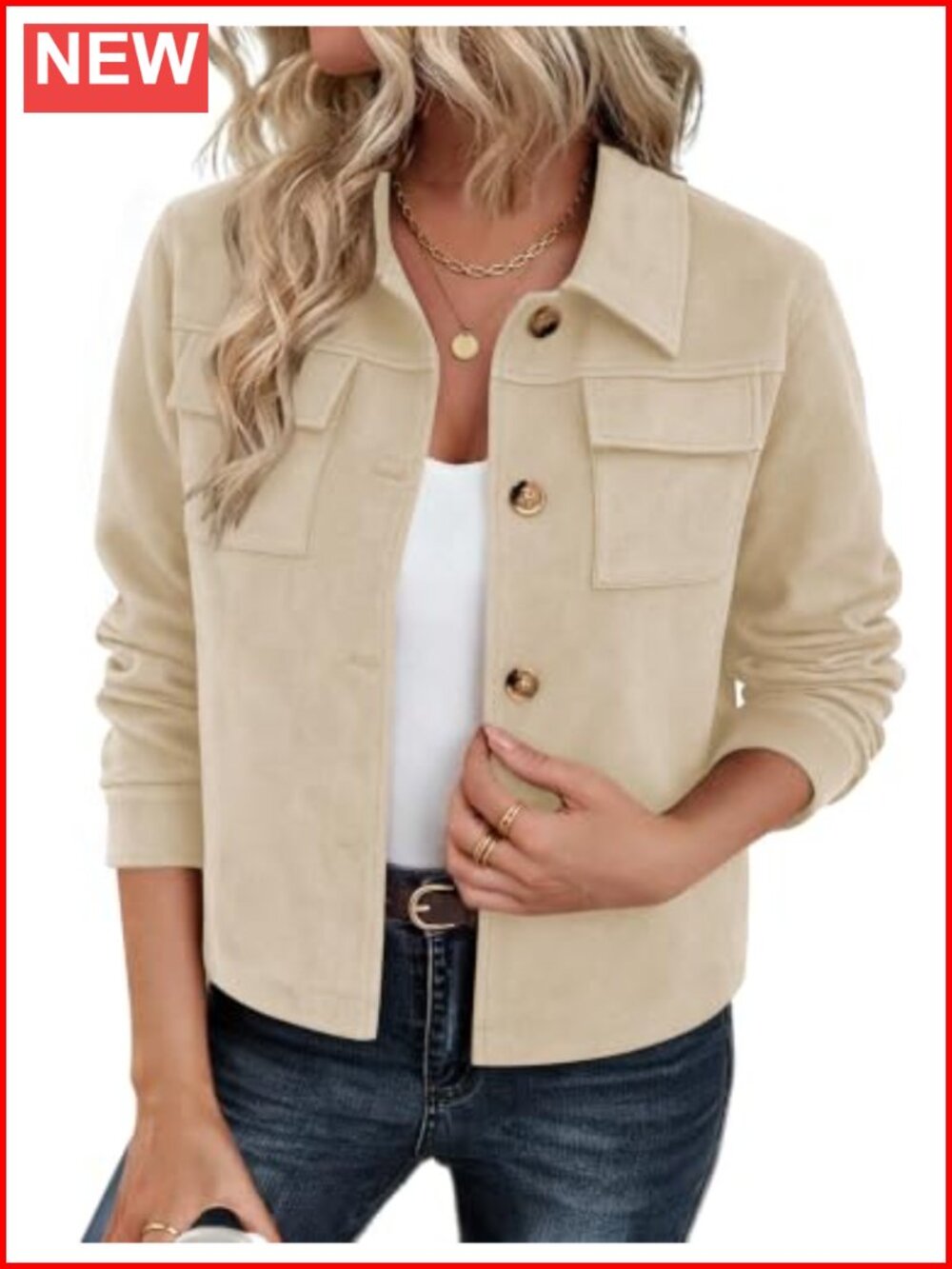 Zeagoo Women's Cropped Faux Suede Shacket Jacket Fall Lightweight
